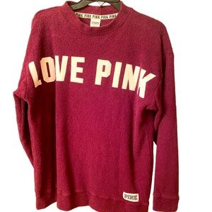 VS Pink Oversized Crew Sweater Nubby Knit Sweater Maroon M EUC